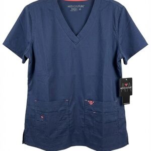 New Med Couture Navy V-Neck Medical Scrub Top